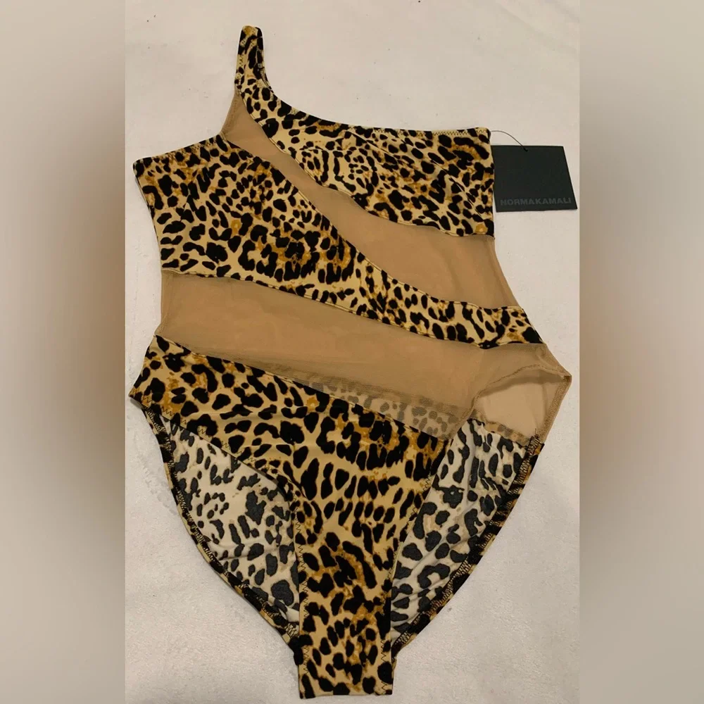 Norma Kamali Snake Mesh Mio One-piece Swimsuit Size Large Nude Animal Print - Picture 5 of 13